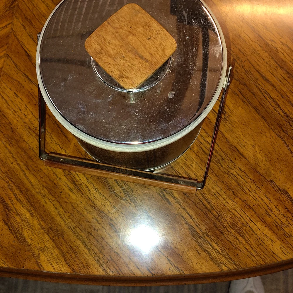 Elegant Vintage Silver Ice Bucket with Wooden Accent
